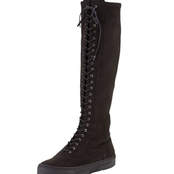 Stuart Weitzman Downtown Lace-Up Suede Tall Boot - Picture 2 of 16